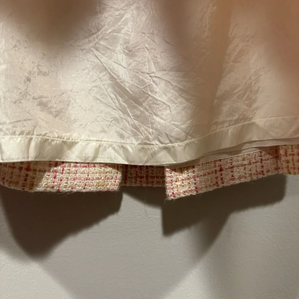 Vintage Skirt Pink & White Short Mini Pencil Tweed Pleated Preppy Women sz 4